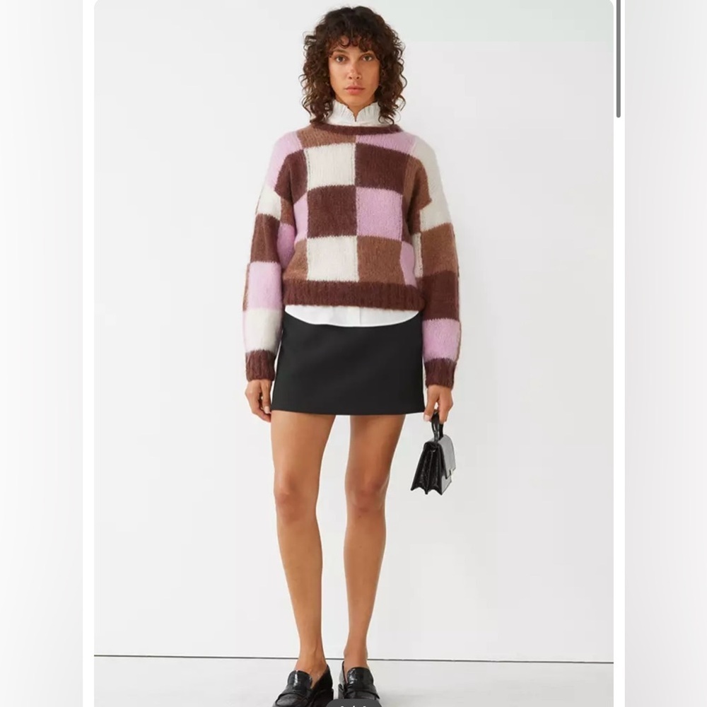 & Other Stories Mohair Wool Checkered Fuzzy Knit Sweater Scandi Small